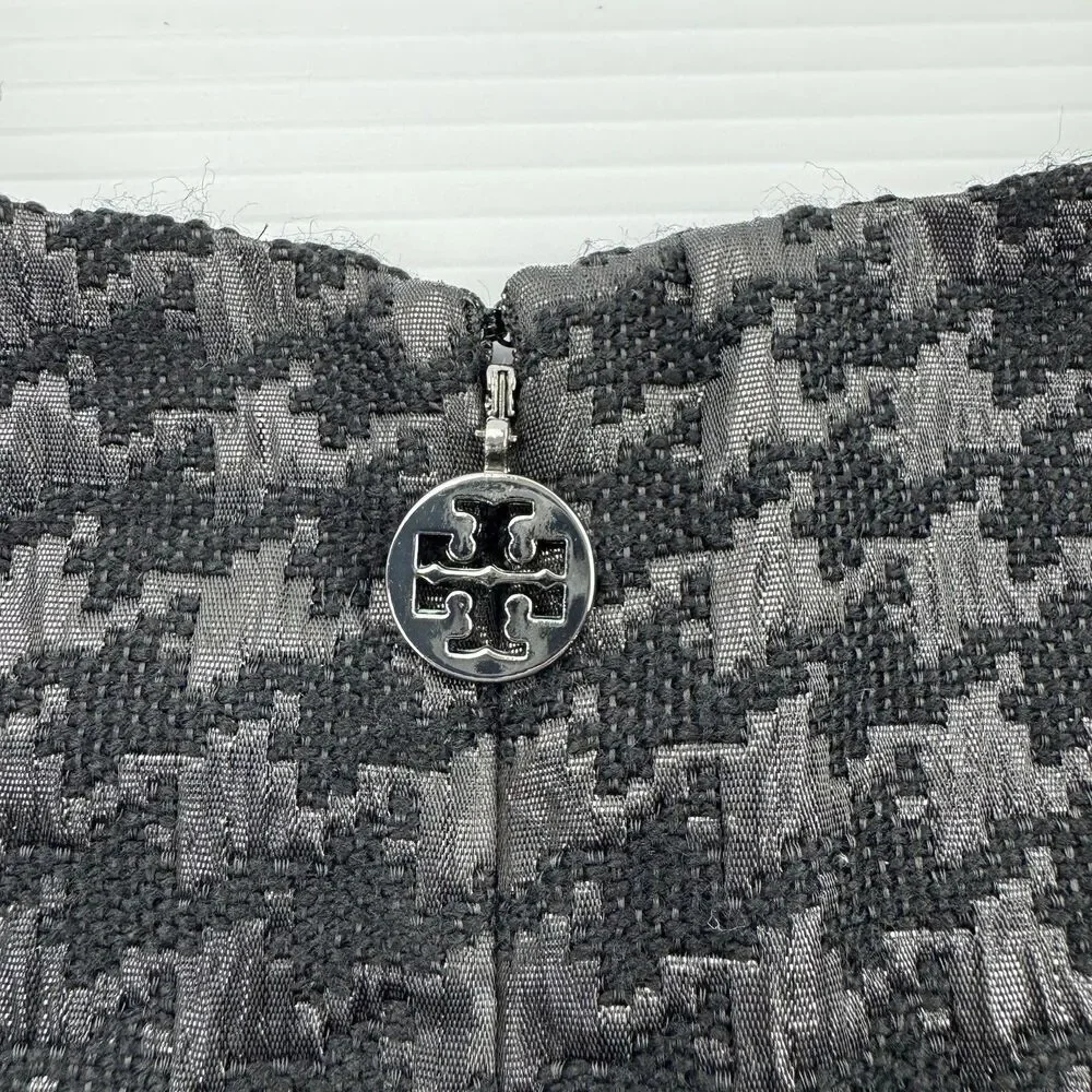Tory Burch Fletcher Metallic Houndstooth Sheath Dress Size 10 Black Gray